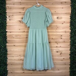 Pamela Love Dress Womens Small Sage Green Puff Sleeve Long Smocked Dress